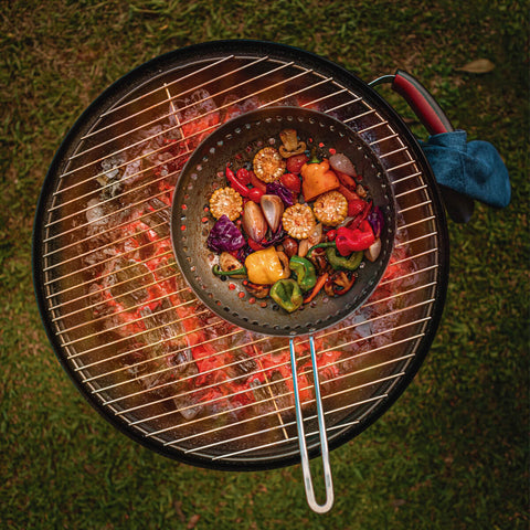 Frigideira Grelha Wok Furada Tramontina para Churrasco 26,5cm Alumínio Anodizado Aço Inox Grafite