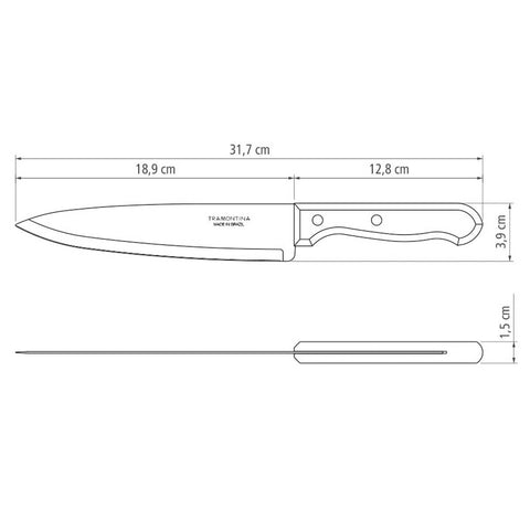 Kit Churrasco Tramontina Faca Chef 8' Garfo Trinchante Tábua Madeira Natural Aço Inox 3pçs