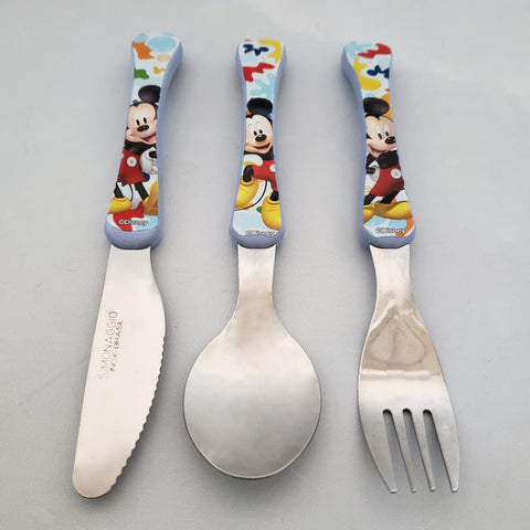 Conjunto de Talheres Mickey 3 Peças Garfo Faca Colher Inox Disney Infantil Simonaggio