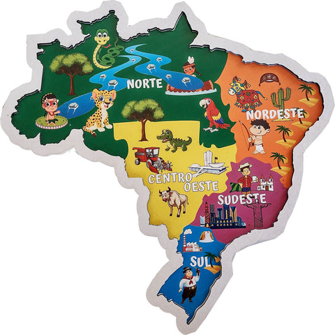 Mapa do Brasil Jogo de Montagem Educativo Estados 26 Peças de Madeira Zanline