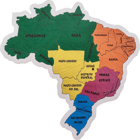 Mapa do Brasil Jogo de Montagem Educativo Estados 26 Peças de Madeira Zanline