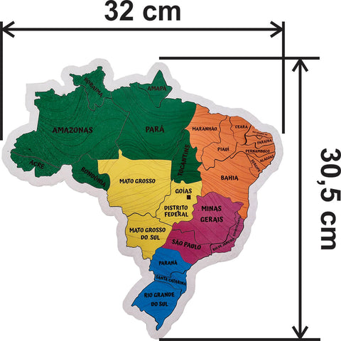 Mapa do Brasil Jogo de Montagem Educativo Estados 26 Peças de Madeira Zanline