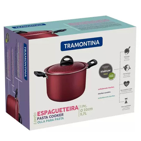 Espagueteira Tramontina Loreto 5,7l Alumínio Antiaderente Vermelha 22cm Starflon Max