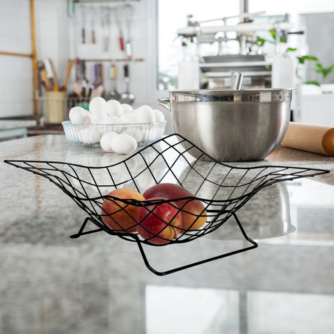 Fruteira de Mesa Aramada Preta com Pedestal Porta Frutas e Verduras de Bancada Cozinha Utimil