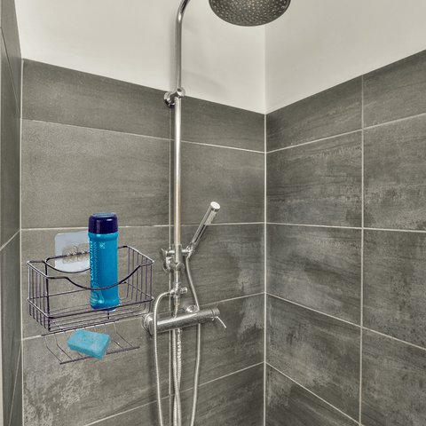 Porta Shampoo para Banheiro Cromado Suporte de Parede com Saboneteira Fixação por Adesivo Utimil
