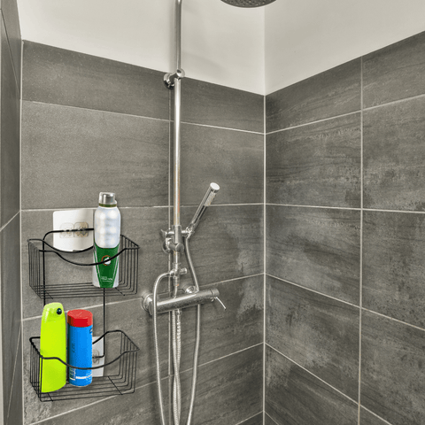 Porta Shampoo Duplo de Banheiro Suporte de Utensílios para Box Aço Preto Fixação por Adesivo Utimil