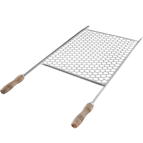 Grelha para Churrasqueira 74x38cm Moeda Aço Inox 430 com Cabos de Madeira Grande Utimil