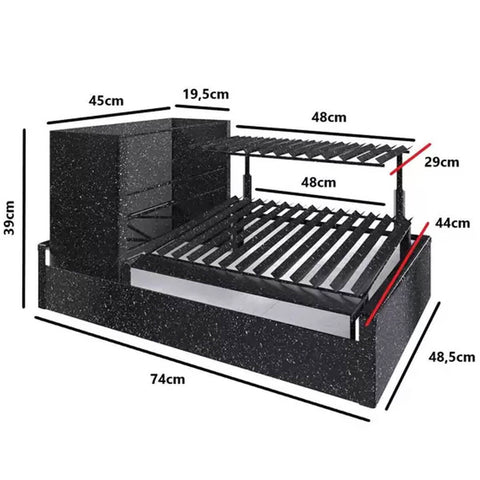 Churrasqueira Parrilla Argentina de Bancada Preta Esmaltada Grelha e Suporte para Espetos