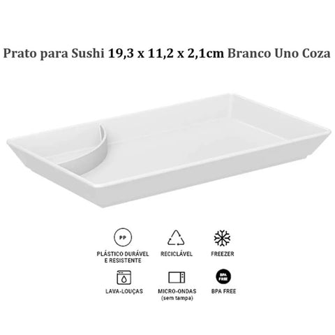 Kit 6 Pratos para Sushi Comida Japonesa com Porta Shoyu Comida Oriental Branco Uno Coza