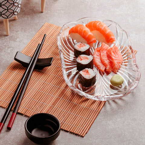 Kit 8 Peças para Sushi Lyor Esteira Molheira Suporte e Hashi Shoyo Yokohama Cerâmica Bambu