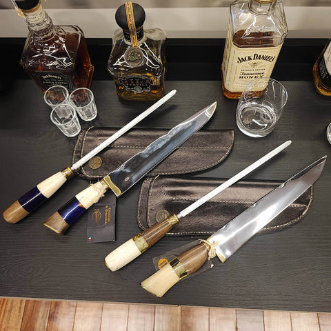 Conjunto Faca e Chaira para Churrasco 10' Artesanal Aço Cirúrgico Inox 420c Artesanal Cabo Misto Sortido