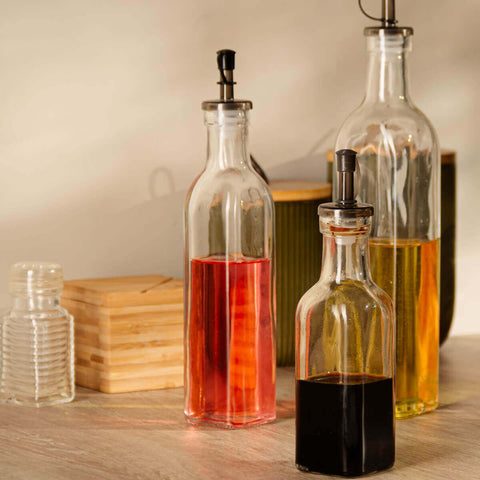 Kit 2 Garras de Vidro para Azeite e Vinagre com Bico Dosador e Tampa Lyor Transparente