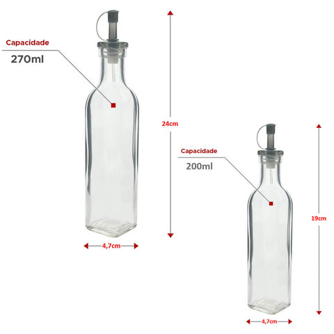 Kit 2 Garras de Vidro para Azeite e Vinagre com Bico Dosador e Tampa Lyor Transparente