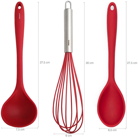 Conjunto Talheres de Silicone 3 Peças Utensílios Colher Batedor Concha Brinox Vermelho