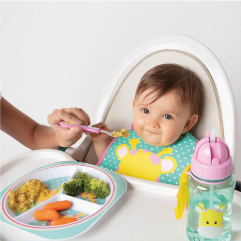 Garrafinha Infantil com Canudo e Tampa Retrátil 350ml Girafinha Buba Rosa Claro