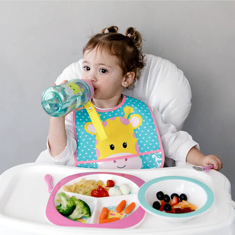 Garrafinha Infantil com Canudo e Tampa Retrátil 350ml Girafinha Buba Rosa Claro