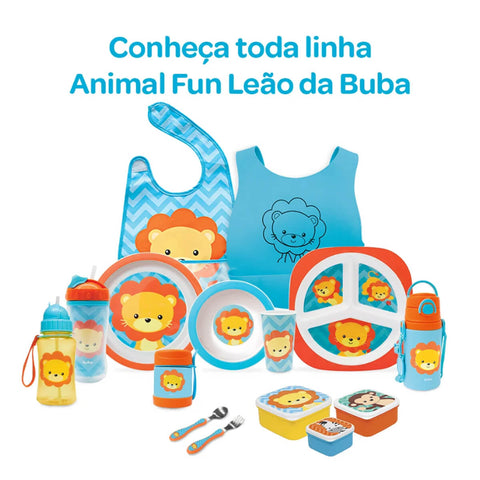 Garfo e Colher para Bebê Inox +6m Infantil Animal Fun Leão Buba Conjunto de Talheres