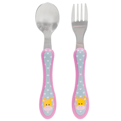 Garfo e Colher para Bebê +6m Inox Girafinha Buba Talheres Infantil Introdução Alimentar