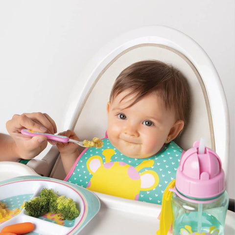 Garfo e Colher para Bebê +6m Inox Girafinha Buba Talheres Infantil Introdução Alimentar