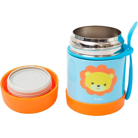 Pote Térmico Infantil Buba Inox Leão 320ml Potinho Bebê com Garfo Animal Fun +6m