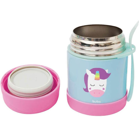 Pote Térmico Infantil Buba 320ml Inox com Garfo Unicórnio Animal Fun Papinha Frutas