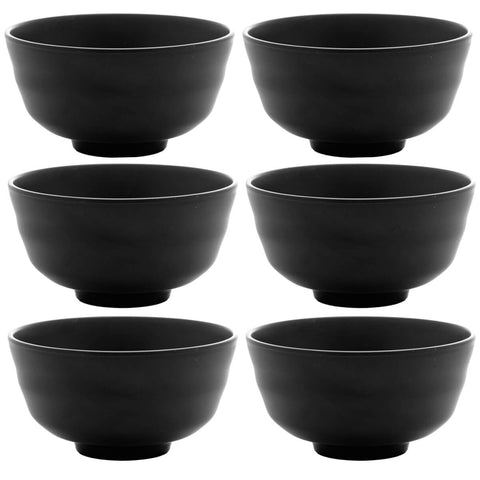 Conjunto 6 Bowls de Melamina Tóquio Lyor Preto 450ml Oriental Pote Redondo Shimeji