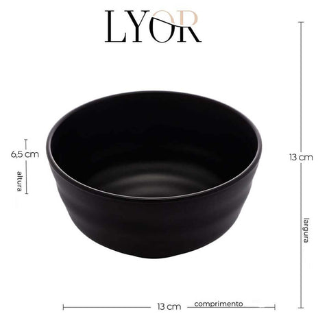 Conjunto 6 Bowls de Melamina Tóquio Lyor Preto 450ml Oriental Pote Redondo Shimeji