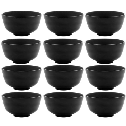 Conjunto 12 Bowls Melamina Lyor Tóquio Preto Oriental 450ml Pote Redondo Restaurante