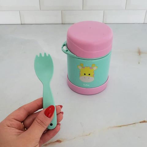 Pote Térmico Inox Girafinha Buba Potinho com Garfo +6m Bebê Papinha e Frutas