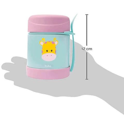 Pote Térmico Inox Girafinha Buba Potinho com Garfo +6m Bebê Papinha e Frutas