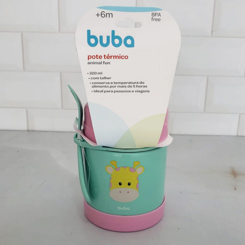 Pote Térmico Inox Girafinha Buba Potinho com Garfo +6m Bebê Papinha e Frutas