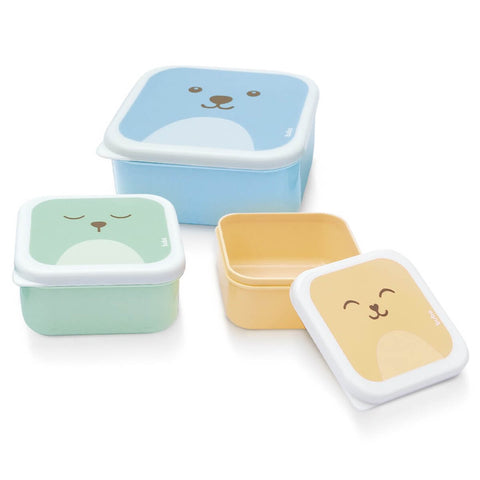 Kit 3 Potinhos com Tampa Quadrados para Lanche Frutinhas Infantil Gumy P M G Buba
