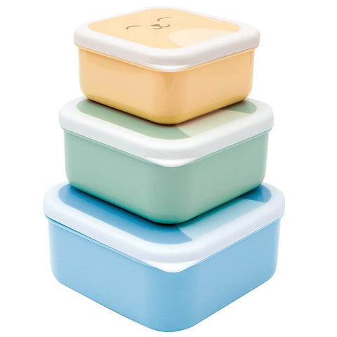 Kit 3 Potinhos com Tampa Quadrados para Lanche Frutinhas Infantil Gumy P M G Buba