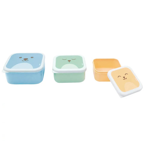 Kit 3 Potinhos com Tampa Quadrados para Lanche Frutinhas Infantil Gumy P M G Buba