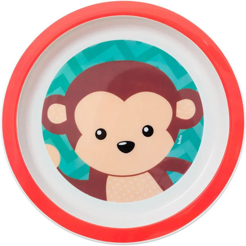 Pratinho de Bebê Animal Fun Buba Colorido 21cm Estampa Macaquinho Prato Infantil Redondo