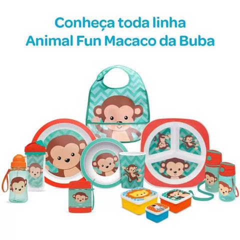 Pratinho de Bebê Animal Fun Buba Colorido 21cm Estampa Macaquinho Prato Infantil Redondo