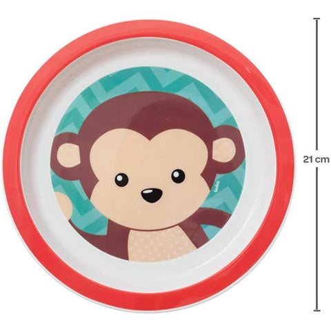 Pratinho de Bebê Animal Fun Buba Colorido 21cm Estampa Macaquinho Prato Infantil Redondo