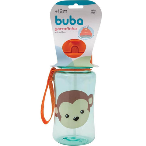 Garrafinha Animal Fun Macaquinho Buba 350ml com Canudo Garrafa Água Infantil Colorida