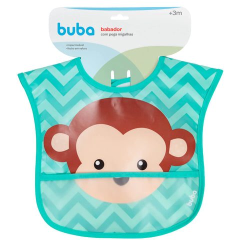 Babador Bebê Impermeável Buba com Bolso Pega-Migalhas +3m Babeiro Infantil Macaquinho