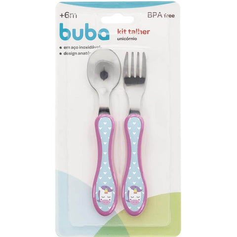 Garfo e Colher para Bebê +6m Inox Unicórnio Buba Talheres Infantil Introdução Alimentar