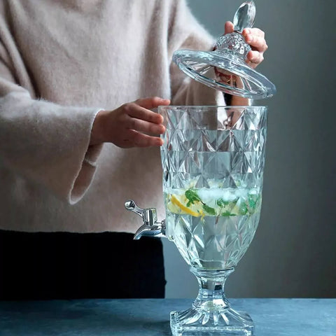 Suqueira de Cristal 2L com Torneira Dispenser Lyor Diamond Bebidas Decoração
