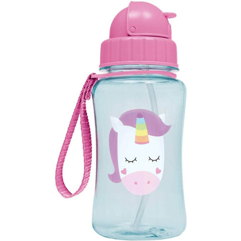 Garrafa Animal Fun Buba Água Infantil 350ml Garrafinha com Canudo Unicórnio +12m
