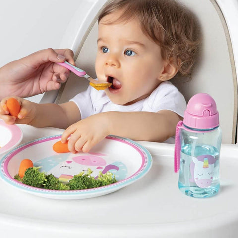 Garrafa Animal Fun Buba Água Infantil 350ml Garrafinha com Canudo Unicórnio +12m