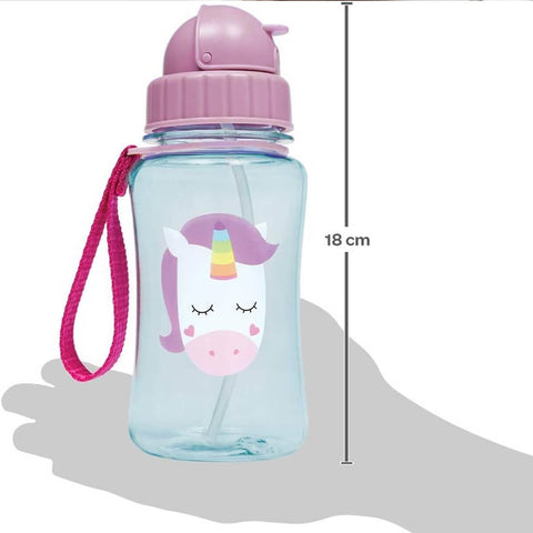 Garrafa Animal Fun Buba Água Infantil 350ml Garrafinha com Canudo Unicórnio +12m