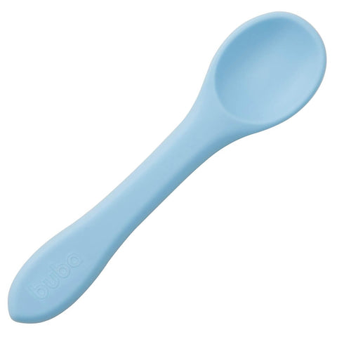 Colher de Silicone para Bebê Buba Azul +6m Introducao Alimentar Flexível