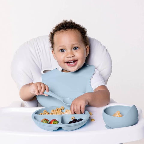 Colher de Silicone para Bebê Buba Azul +6m Introducao Alimentar Flexível