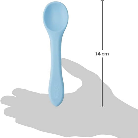 Colher de Silicone para Bebê Buba Azul +6m Introducao Alimentar Flexível
