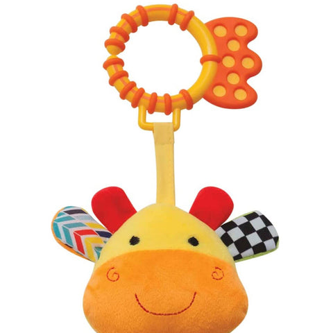 Girafinha Mola para Carrinho Berço Buba Chocalho e Mordedor Happy Zoo Colorido