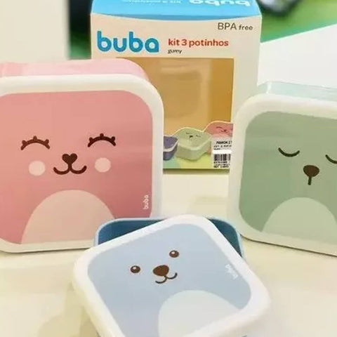 Kit 3 Potinhos Gumy Buba Rosa para Papinha Bebê 240ml 390ml 550ml com Tampas