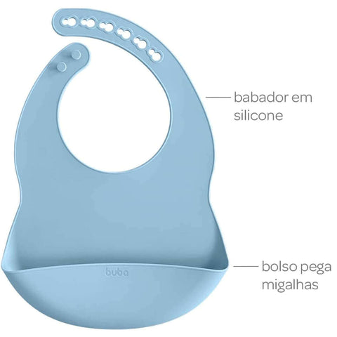 Kit Introdução Alimentar Silicone Buba Menino Azul Babador Bowl Colher +6m